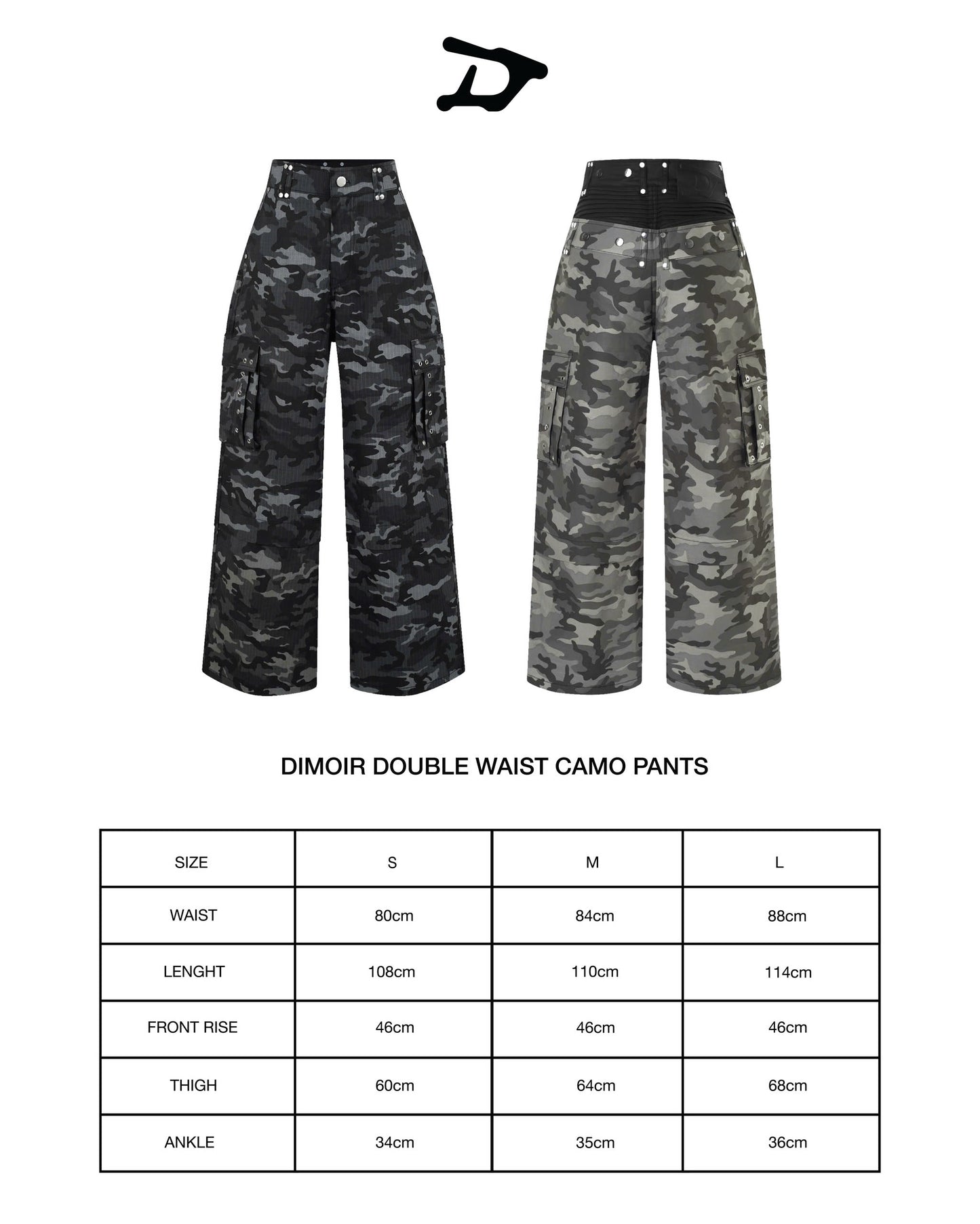 DIMOIR DOUBLE WAIST GRAY CAMO PANTS