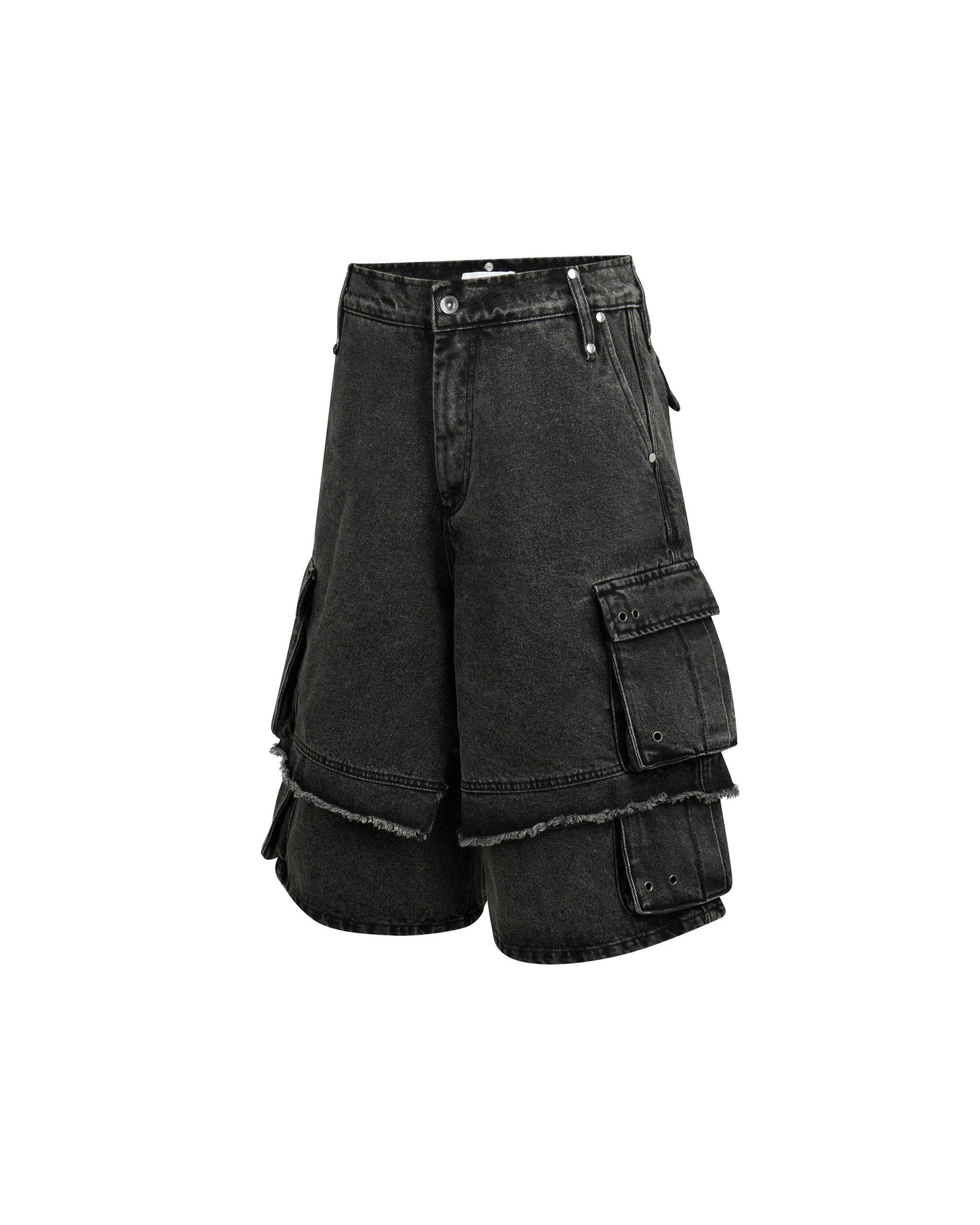 DIMOIR LAYERED GRAY WASH DENIM SHORTS