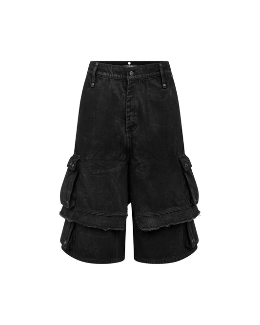 DIMOIR LAYERED BLACK WAX DENIM SHORTS