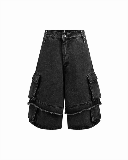 DIMOIR LAYERED GRAY WASH DENIM SHORTS