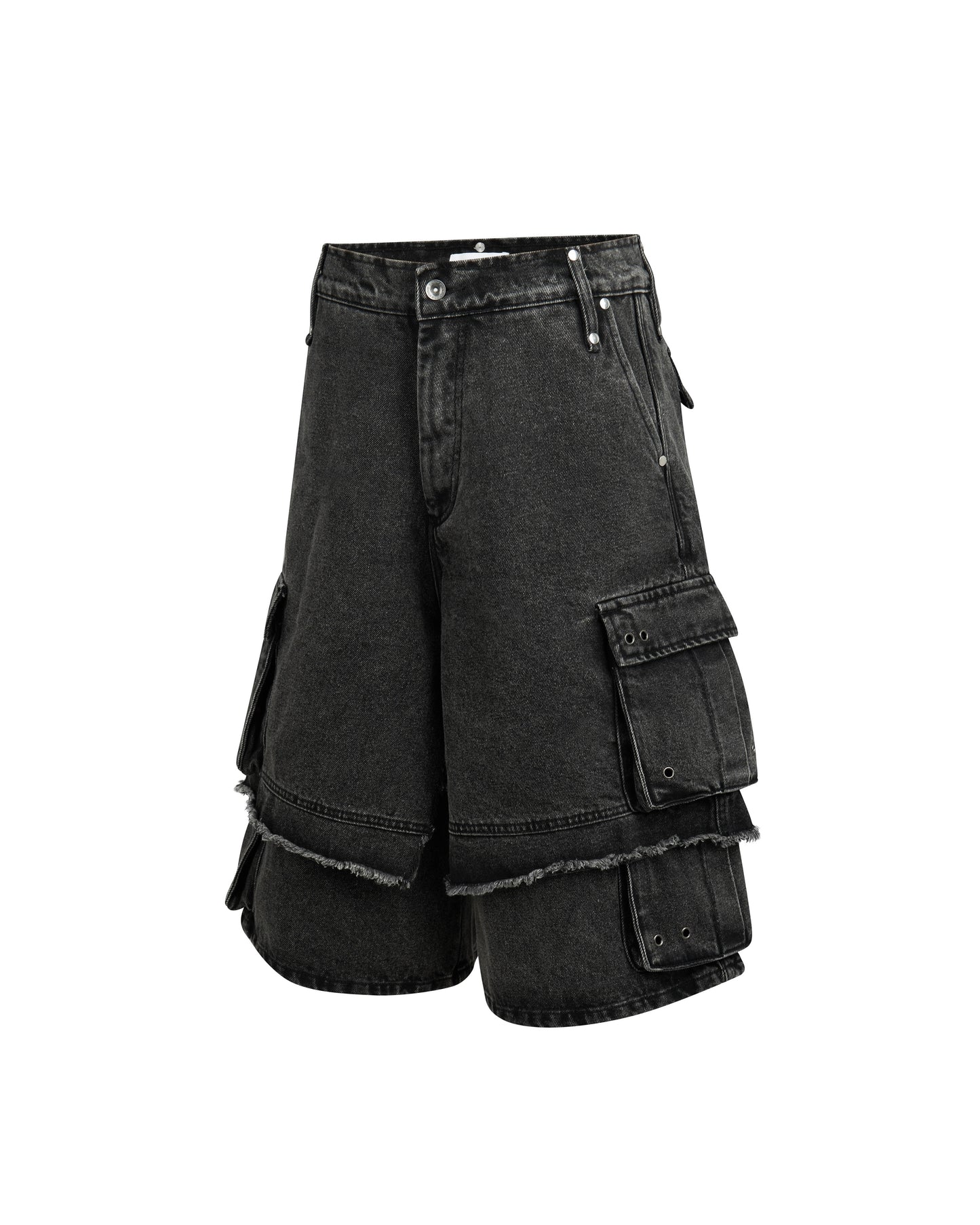 DIMOIR LAYERED GRAY WASH DENIM SHORTS