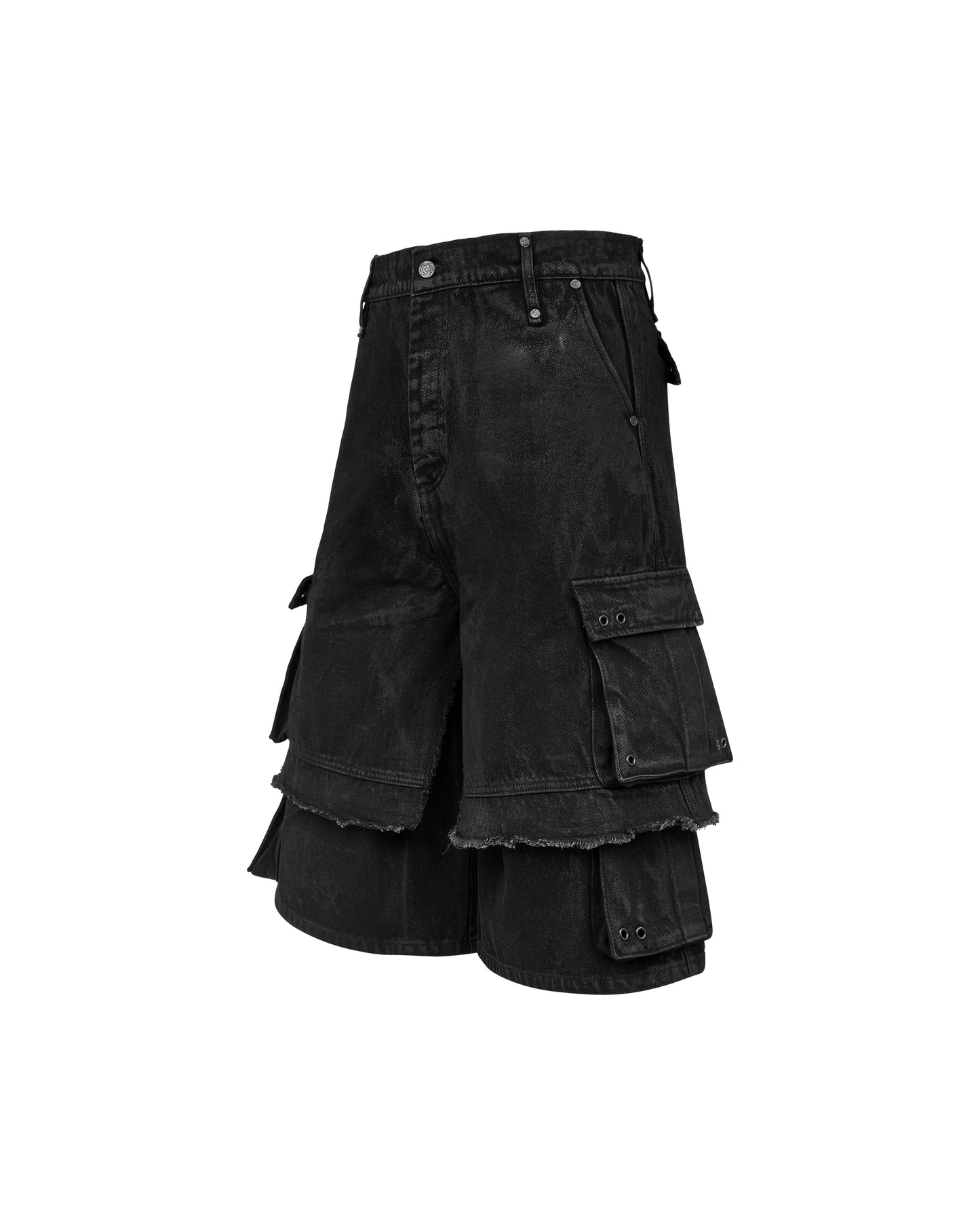 DIMOIR LAYERED BLACK WAX DENIM SHORTS