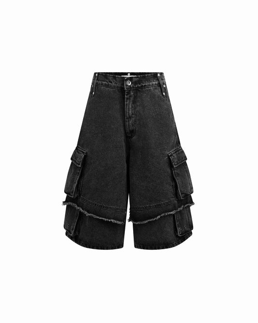 DIMOIR LAYERED GRAY WASH DENIM SHORTS